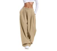 Générique Pantalon Fluide Femme Baggy Jambe Large Taille Haute Élastique Pantalon Tailleur Coupe Droite Ample Palazzo Pantalons Chic et Élégant Décontracté de Casual Travail