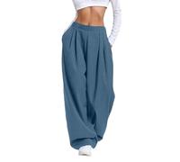 Générique Pantalon Fluide Femme Baggy Jambe Large Taille Haute Élastique Pantalon Tailleur Coupe Droite Ample Palazzo Pantalons Chic et Élégant Décontracté de Casual Travail