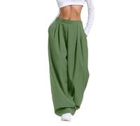 Générique Pantalon Fluide Femme Baggy Jambe Large Taille Haute Élastique Pantalon Tailleur Coupe Droite Ample Palazzo Pantalons Chic et Élégant Décontracté de Casual Travail