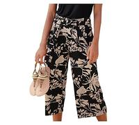 Générique Pantalon Fluide Femme Été Boho Harem Floral Imprimer Taille Haute Baggy Pantalon de Plage Décontracté Ample Jogging Droit Palazzo Pantalon Yoga Plage avec Poches Pas Cher
