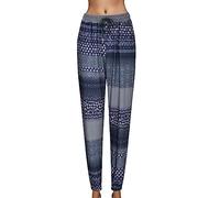 Générique Pantalon Fluide Femme Été Boho Harem Pantalon Décontracté Taille Haute Pantalon Floral Imprimer Élastiquée Taille Pants Baggy Léger Pantalon Yoga Plage Sarouel avec Poches