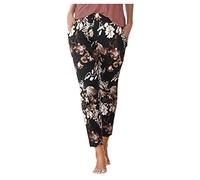 Générique Pantalon Fluide Femme Été Boho Harem Pantalon Décontracté Taille Haute Pantalon Floral Imprimer Élastiquée Taille Pants Baggy Léger Pantalon Yoga Plage Sarouel avec Poches
