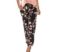 Générique Pantalon Fluide Femme Été Boho Harem Pantalon Décontracté Taille Haute Pantalon Floral Imprimer Élastiquée Taille Pants Baggy Léger Pantalon Yoga Plage Sarouel avec Poches