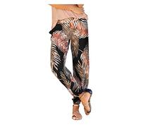 Générique Pantalon Fluide Femme Été Boho Harem Pantalon Décontracté Taille Haute Pantalon Floral Imprimer Élastiquée Taille Pants Baggy Léger Pantalon Yoga Plage Sarouel avec Poches