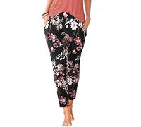 Générique Pantalon Fluide Femme Été Boho Harem Pantalon Décontracté Taille Haute Pantalon Floral Imprimer Élastiquée Taille Pants Baggy Léger Pantalon Yoga Plage Sarouel avec Poches