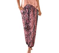 Générique Pantalon Fluide Femme Été Boho Harem Pantalon Décontracté Taille Haute Pantalon Floral Imprimer Élastiquée Taille Pants Baggy Léger Pantalon Yoga Plage Sarouel avec Poches