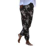 Générique Pantalon Fluide Femme Été Boho Harem Pantalon Décontracté Taille Haute Pantalon Floral Imprimer Élastiquée Taille Pants Baggy Léger Pantalon Yoga Plage Sarouel avec Poches