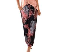 Générique Pantalon Fluide Femme Été Boho Harem Pantalon Décontracté Taille Haute Pantalon Floral Imprimer Élastiquée Taille Pants Baggy Léger Pantalon Yoga Plage Sarouel avec Poches