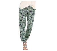 Générique Pantalon Fluide Femme Été Boho Harem Pants Décontracté Taille Haute Pantalon Floral Imprimer Élastiquée Taille Baggy Léger Pants Yoga Plage Sarouel avec Poches 2025