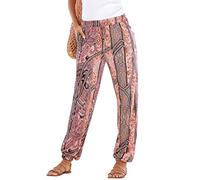 Générique Pantalon Fluide Femme Été Boho Harem Pants Décontracté Taille Haute Pantalon Floral Imprimer Élastiquée Taille Baggy Léger Pants Yoga Plage Sarouel avec Poches 2025
