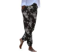 Générique Pantalon Fluide Femme Été Boho Harem Pants Décontracté Taille Haute Pantalon Floral Imprimer Élastiquée Taille Baggy Léger Pants Yoga Plage Sarouel avec Poches 2025