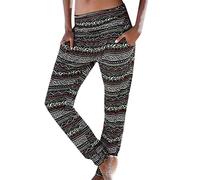 Générique Pantalon Fluide Femme Été Imprimé Bohème Taille Haute Baggy De Plage avec Poche Vintage Casual Elastique Chic Petites Jambes Léger Confortable Yoga