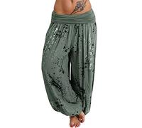 Générique Pantalon Fluide Femme Été Imprimé Bohème Taille Haute Baggy De Plage avec Poche Vintage Casual Elastique Chic Petites Jambes Léger Confortable Yoga Palazzo Sarouel