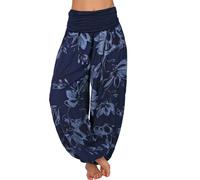 Générique Pantalon Fluide Femme Été Imprimé Bohème Taille Haute Baggy De Plage avec Poche Vintage Casual Elastique Chic Petites Jambes Léger Confortable Yoga Palazzo Sarouel
