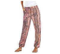 Générique Pantalon Fluide Femme Été Imprimé Bohème Taille Haute Baggy De Plage Avec Poche Vintage Casual Elastique Chic Petites Jambes Léger Confortable Yoga