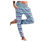 Générique Pantalon Fluide Femme Été Imprimé Bohème Taille Haute Baggy De Plage avec Poche Vintage Casual Elastique Chic Petites Jambes Léger Confortable Yoga Pants