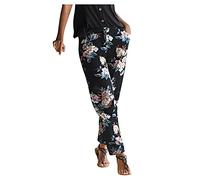 Générique Pantalon Fluide Femme Été Imprimé Bohème Taille Haute Baggy De Plage avec Poche Vintage Casual Elastique Chic Petites Jambes Léger Confortable Yoga