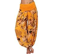 Générique Pantalon Fluide Femme Été Imprimé Bohème Taille Haute Baggy De Plage avec Poche Vintage Casual Elastique Chic Petites Jambes Léger Confortable Yoga Palazzo Pantalon Sarouel