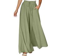 Générique Pantalon Fluide Femme Été Lin Blanc Uni Grande Taille Ensemble Chic Et Elegant Palazzo Resserré Cheville Élastique Haute Large Ete Jupe Culotte Toile Lin