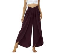 Générique Pantalon Fluide Femme Ete Mode Ourlet Irrégulier Couleur Unie Large Taille Haute avec Poches Chic et Elegant Confortable Respirant Décontracté Yoga