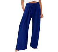 Générique Pantalon Fluide Femme Été Taille Elastique en Lin Sarouel Jupe-Culotte Confortable Leger Ete Vêtements Chic Et Elegant sans Repassage Blanc Ensemble Noir Vichy Bleu S