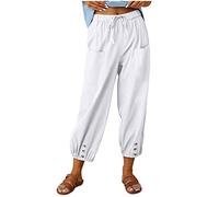 Générique Pantalon Fluide Femme Été Taille Haute Elastique Pantalon Femme Pants Jambe Large Ample Fluide Droit avec Cordon de Serrage et Poches Pants Décontracté Léger Élégant