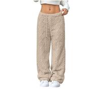 Générique Pantalon Hiver Femme Chic Et Elegant,Pantalon Ample Et Droit en Polaire Chaude Et Tendance Taille éLastique pour Un DéContracté (Beige, L)