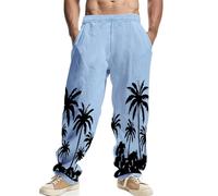 Générique Pantalon Homme Ete Leger éLéGant,Pantalon D'éTé DéContracté, Respirant, Ample, Long, à La Mode, Imprimé Cocotier (Light Blue, S)