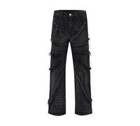 Générique Pantalon Homme Jeans Coupe Large - Jeans De Travail Homme Jeans à Fourrure Destruction pour Hommes Pantalons de Rue (Black L)