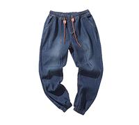 Générique Pantalon Homme Jeans Coupe Regular - Jean Noir Pantalon à Lacets élastique surdimensionné Street Original pour Hommes Leggings Jeans décontractés (Dark Blue XXXXL)