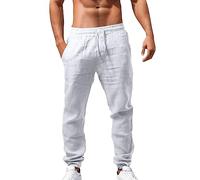 Générique Pantalon Homme Lin Léger Décontracté Boulanger Leger Ete D'été Grande Taille Été Fluide Uni en Chic Linen Pants Men Toile Élégant Elastiquepantalon Homme Blanc