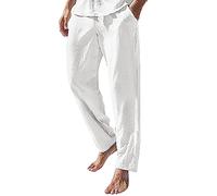 Générique Pantalon Homme Noir en Lin Été Linen Pants Men Blanc Ensemble Mariage Vetement Ete D'été Leger Élégant Grande Taille Tenue Champetre Léger Large Jean~
