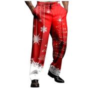 Générique Pantalon Homme - Pantalon Décontracté De Noël pour Homme Pantalon de Costume pour Homme imprimé Joyeux Noël Pantalon décontracté à Boutons pour Les Vacances (Watermelon Red M)