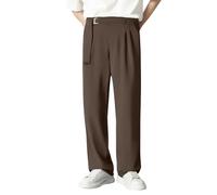 Générique Pantalon Homme Wide Leg Straight Loose Décontracté Style Draperie Costume en Tissu Tissé avec Poches(Brown, XXXL)