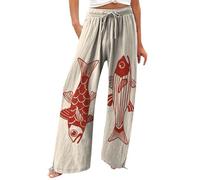 Générique Pantalon Japonais Femme Senior Femmes Fluide Été Mode Imprimé Ample Cordon Elastique Taille Haute Poche Longue Yoga Pantalons Leger Elegant Palazzo Loisirs Vacances Plage