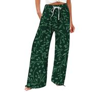 Générique Pantalon Japonais Femme Senior Femmes Fluide Été Mode Imprimé Ample Cordon Elastique Taille Haute Poche Longue Yoga Pantalons Leger Elegant Palazzo Loisirs Vacances Plage