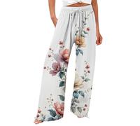 Générique Pantalon Japonais Femme Senior Femmes Fluide Été Mode Imprimé Ample Cordon Elastique Taille Haute Poche Longue Yoga Pantalons Leger Elegant Palazzo Loisirs Vacances Plage
