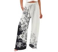 Générique Pantalon Japonais Femme Senior Femmes Fluide Été Mode Imprimé Ample Cordon Elastique Taille Haute Poche Longue Yoga Pantalons Leger Elegant Palazzo Loisirs Vacances Plage