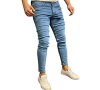 Générique Pantalon Jean Homme Regular Slim Fit Extensibles Décontracté Pants Look Usé Fermeture Éclair Bouton Délavé Vintage Trousers Mode Grandes Tailles Denim Pantalon