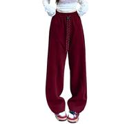 Générique Pantalon Jogging Coupe Droite Décontracté Version Étroite Cimeterre Polaire Large Confortable Pants Quotidien Style Américain Chaud et Doux(Red, L)