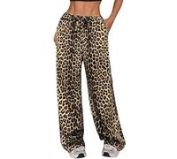 Générique Pantalon Jogging Femme Léopard Pantalon Taille Basse Cordon Tenue Streetwear Chic Bas Droit Imprimé Vêtement Mode Tendance(Coffee, XL)