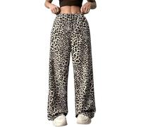 Générique Pantalon Jogging Femme Léopard Pantalon Taille Basse Cordon Tenue Streetwear Chic Bas Droit Imprimé Vêtement Mode Tendance(Beige, XL)