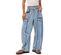 Générique Pantalon Jogging Femme Multi-Poches - Ceinture éLastiquéE avec Motifs ContrastéS - Tissu Molletonné Chaud - Style Streetwear Urbain - pour éCole/Course à Pied - Coupe Boyfriend Oversized