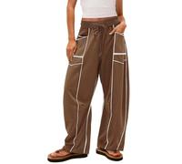 Générique Pantalon Jogging Femme Multi-Poches - Ceinture éLastiquéE avec Motifs ContrastéS - Tissu Molletonné Chaud - Style Streetwear Urbain - pour éCole/Course à Pied - Coupe Boyfriend Oversized