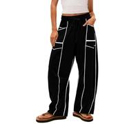 Générique Pantalon Jogging Femme Multi-Poches - Ceinture éLastiquéE avec Motifs ContrastéS - Tissu Molletonné Chaud - Style Streetwear Urbain - pour éCole/Course à Pied - Coupe Boyfriend Oversized
