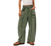 Générique Pantalon Jogging Femme Multi-Poches - Ceinture éLastiquéE avec Motifs ContrastéS - Tissu Molletonné Chaud - Style Streetwear Urbain - pour éCole/Course à Pied - Coupe Boyfriend Oversized