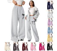 Générique Pantalon Jogging Filles Baggy avec Nœud de Survêtement Taille Élastique avec Cordon de Serrage et Poches Jambe Droite Large Pantalons Confort Décontracté Couleur Unie Enfant Ado,Doux
