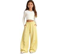 Générique Pantalon Jogging Filles Baggy avec Nœud de Survêtement Taille Élastique avec Cordon de Serrage et Poches Jambe Droite Large Pantalons Confort Décontracté Couleur Unie Enfant Ado