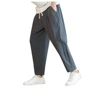 Générique Pantalon Jogging Lin Homme 3/4 Coupe Ample Tissu Respirant Taille élastique Cordon Pantalon Japonais Sarouel Léger Et Sportif pour Plage Travail Vacances, Bas De Pyjama