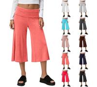 Générique Pantalon Large Femme Coton Et Lin - Pantalons Fluide Taille Elastique 3/4 Pantacourt Femme Été Stretch Forte Mince Jambe Largeur Décontracté Maison Pants Respirant Quotidiennes Short Shorty